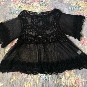 NWOT Sheer Black Lace Blouse (Free People)